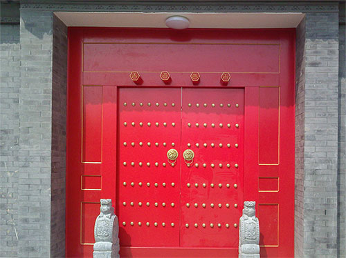 鲤城中国传统四合院系列朱红色中式木制大门木作